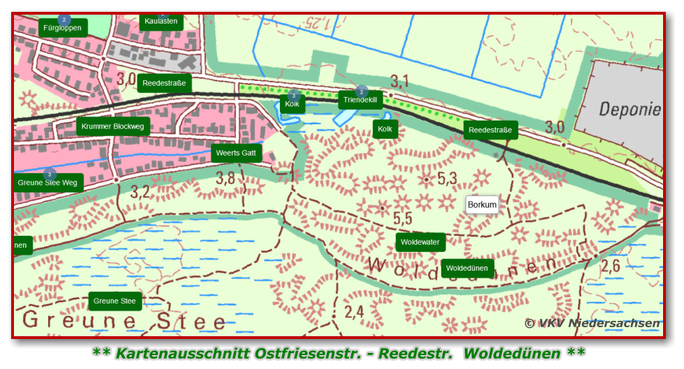 ** Kartenausschnitt Ostfriesenstr. - Reedestr.  Woldedünen ** © VKV Niedersachsen